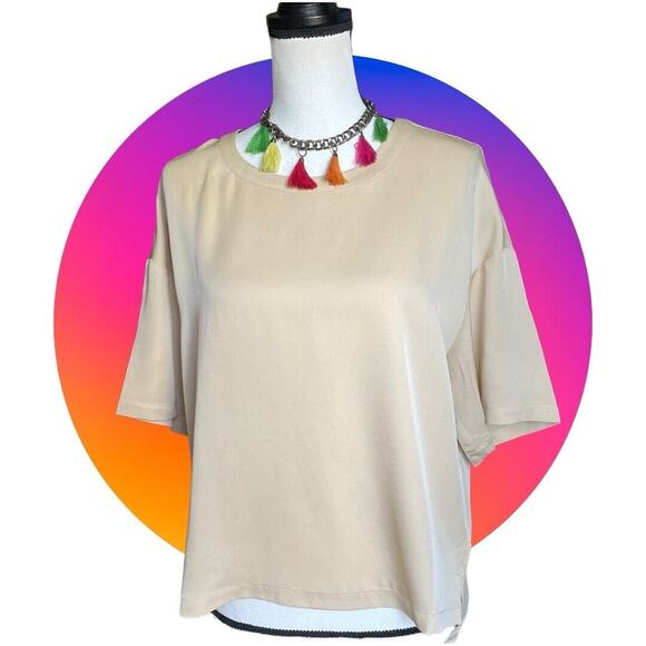 LITA by Ciara NWT 100% Silk Top Cream Tan Size XL MSRP $198 - Picture 3 of 16